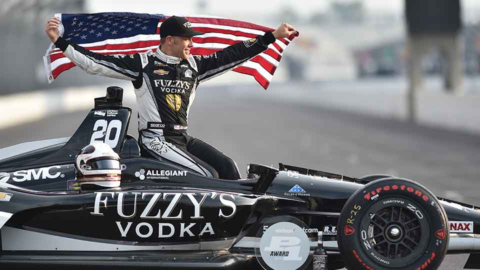 Ed Carpenter poses in the Indy 500 front row photo shoot